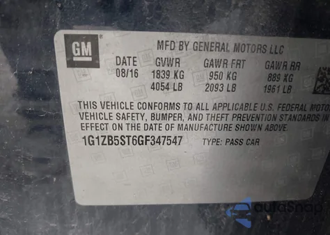 2016 Chevrolet Malibu Ls из США, поврежденный, VIN 1G1ZB5ST6GF347547